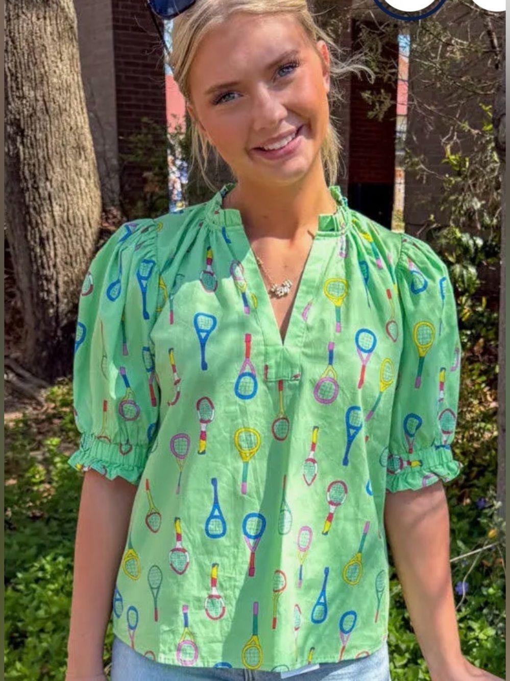 THML  short sleeve green racket top
